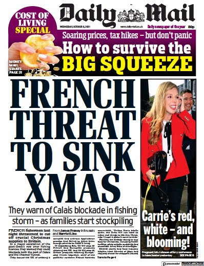 Daily Mail Newspaper Front Page (UK) for 6 October 2021