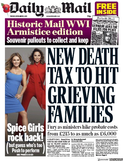 Daily Mail Newspaper Front Page (UK) for 6 November 2018