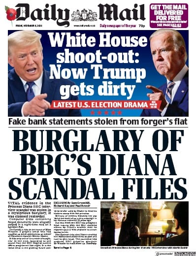 Daily Mail Newspaper Front Page (UK) for 6 November 2020