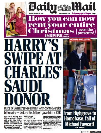 Daily Mail Newspaper Front Page (UK) for 6 December 2021
