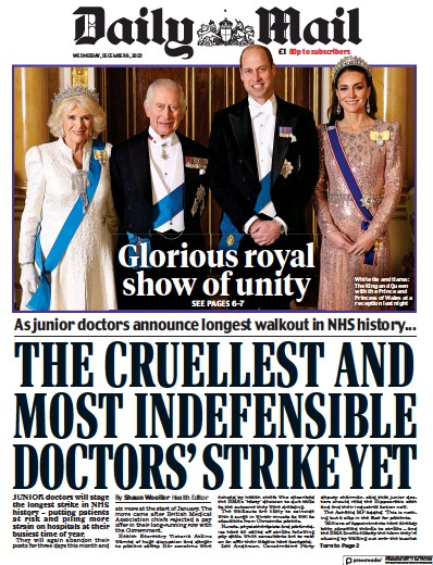 Daily Mail Newspaper Front Page (UK) for 6 December 2023