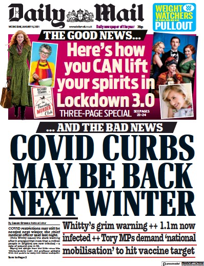Daily Mail Newspaper Front Page (UK) for 6 January 2021