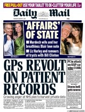 Daily Mail (UK) Newspaper Front Page for 6 February 2014