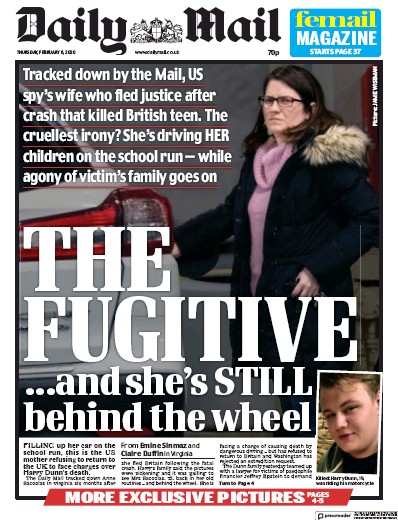 Daily Mail Newspaper Front Page (UK) for 6 February 2020