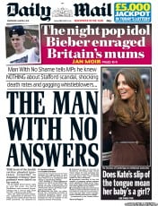 Daily Mail (UK) Newspaper Front Page for 6 March 2013