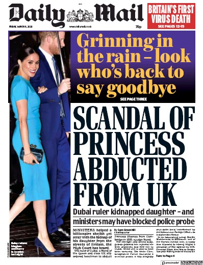 Daily Mail Newspaper Front Page (UK) for 6 March 2020