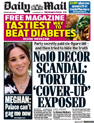 Daily Mail Newspaper Front Page (UK) for 6 March 2021