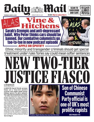 Daily Mail Newspaper Front Page (UK) for 6 March 2025