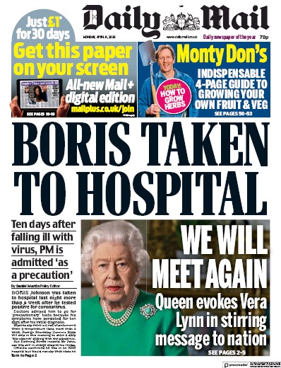 Daily Mail Newspaper Front Page (UK) for 6 April 2020