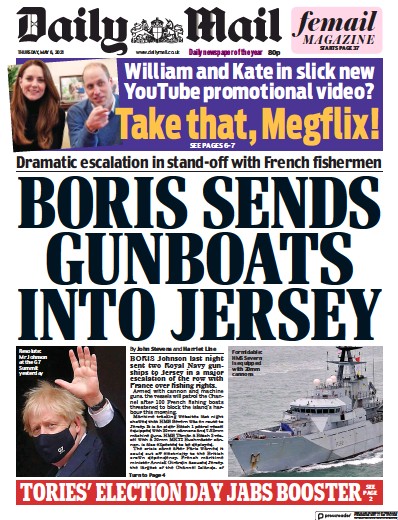 Daily Mail Newspaper Front Page (UK) for 6 May 2021