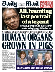 Daily Mail (UK) Newspaper Front Page for 6 June 2016
