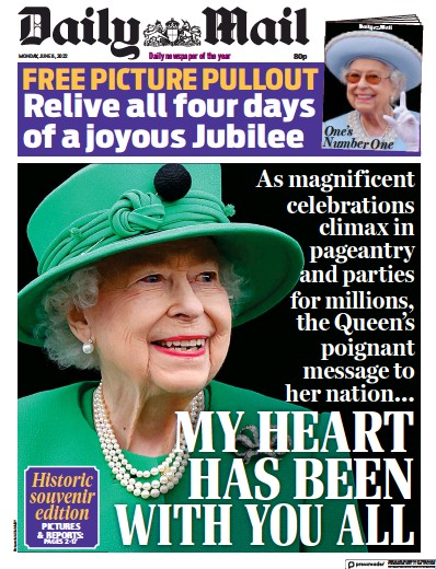 Daily Mail Newspaper Front Page (UK) for 6 June 2022