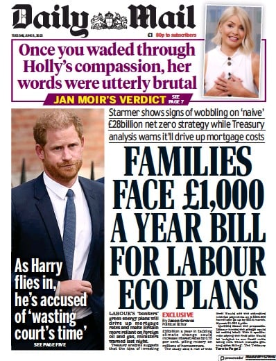 Daily Mail Newspaper Front Page (UK) for 6 June 2023