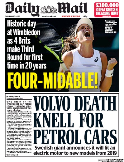 Daily Mail Newspaper Front Page (UK) for 6 July 2017