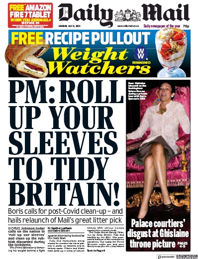 Daily Mail Newspaper Front Page (UK) for 6 July 2020