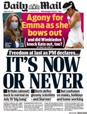 Daily Mail (UK) Newspaper Front Page for 6 July 2021