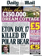 Daily Mail (UK) Newspaper Front Page for 6 August 2011