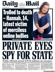 Daily Mail (UK) Newspaper Front Page for 6 August 2013