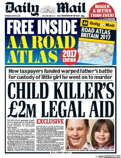 Daily Mail Newspaper Front Page (UK) for 6 August 2016
