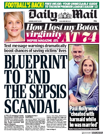 Daily Mail Newspaper Front Page (UK) for 6 August 2018