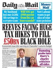 Daily Mail front page for 6 August 2025