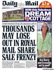 Daily Mail Newspaper Front Page (UK) for 7 October 2013