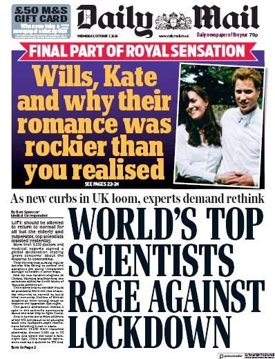 Daily Mail Newspaper Front Page (UK) for 7 October 2020
