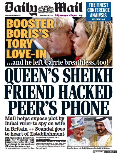 Daily Mail Newspaper Front Page (UK) for 7 October 2021