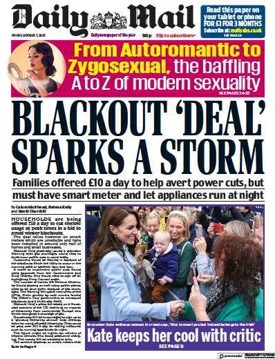Daily Mail Newspaper Front Page (UK) for 7 October 2022