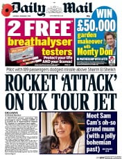 Daily Mail (UK) Newspaper Front Page for 7 November 2015