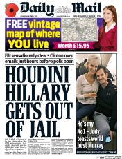 Daily Mail (UK) Newspaper Front Page for 7 November 2016