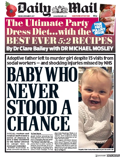 Daily Mail Newspaper Front Page (UK) for 7 November 2017