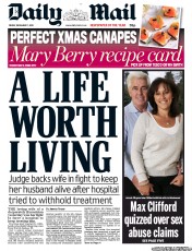 Daily Mail (UK) Newspaper Front Page for 7 December 2012