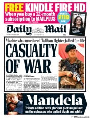 Daily Mail (UK) Newspaper Front Page for 7 December 2013