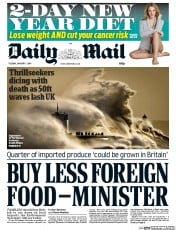 Daily Mail (UK) Newspaper Front Page for 7 January 2014