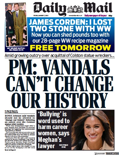 Daily Mail Newspaper Front Page (UK) for 7 January 2022