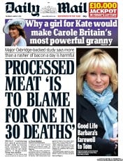 Daily Mail (UK) Newspaper Front Page for 7 March 2013