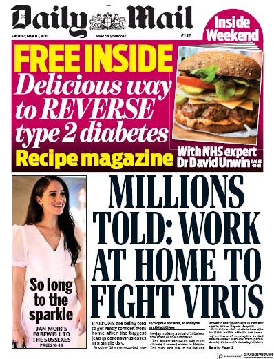 Daily Mail Newspaper Front Page (UK) for 7 March 2020