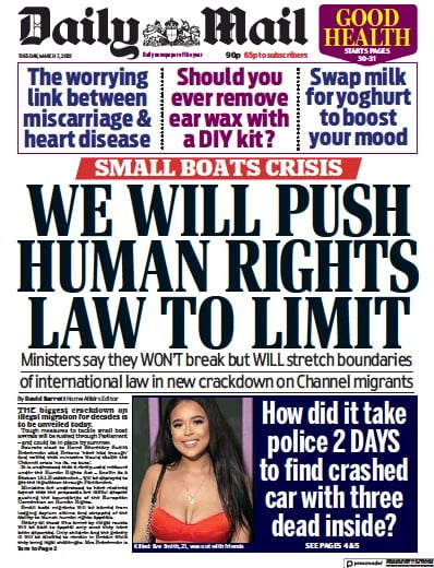 Daily Mail Newspaper Front Page (UK) for 7 March 2023