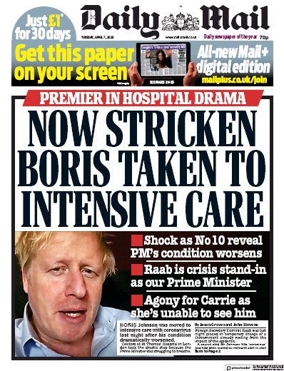 Daily Mail Newspaper Front Page (UK) for 7 April 2020