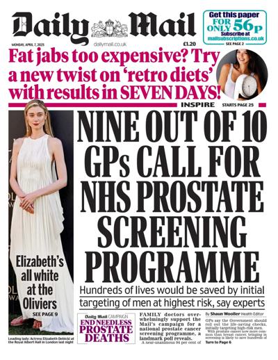 Daily Mail Newspaper Front Page (UK) for 7 April 2025