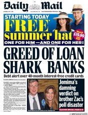 Daily Mail (UK) Newspaper Front Page for 7 May 2016