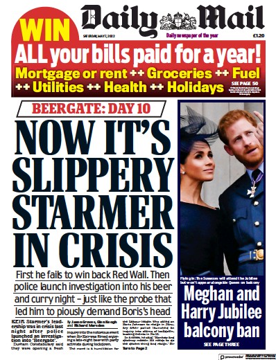 Daily Mail Newspaper Front Page (UK) for 7 May 2022