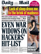 Daily Mail (UK) Newspaper Front Page for 7 July 2011