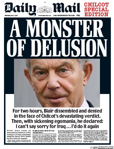 Daily Mail Newspaper Front Page (UK) for 7 July 2016