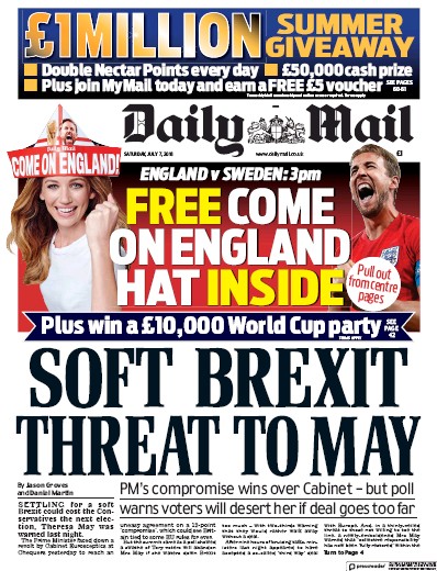 Daily Mail Newspaper Front Page (UK) for 7 July 2018