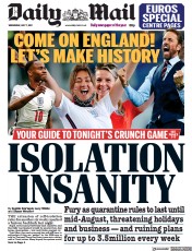 Daily Mail (UK) Newspaper Front Page for 7 July 2021