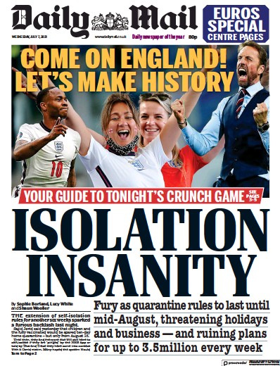 Daily Mail Newspaper Front Page (UK) for 7 July 2021