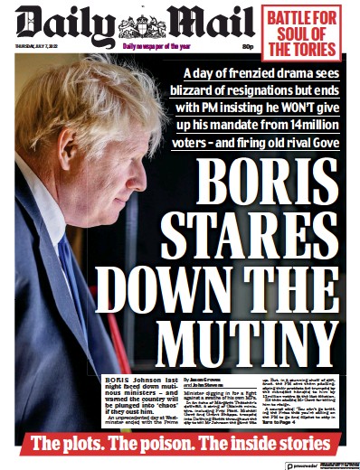 Daily Mail Newspaper Front Page (UK) for 7 July 2022