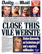 Daily Mail (UK) Newspaper Front Page for 7 August 2013